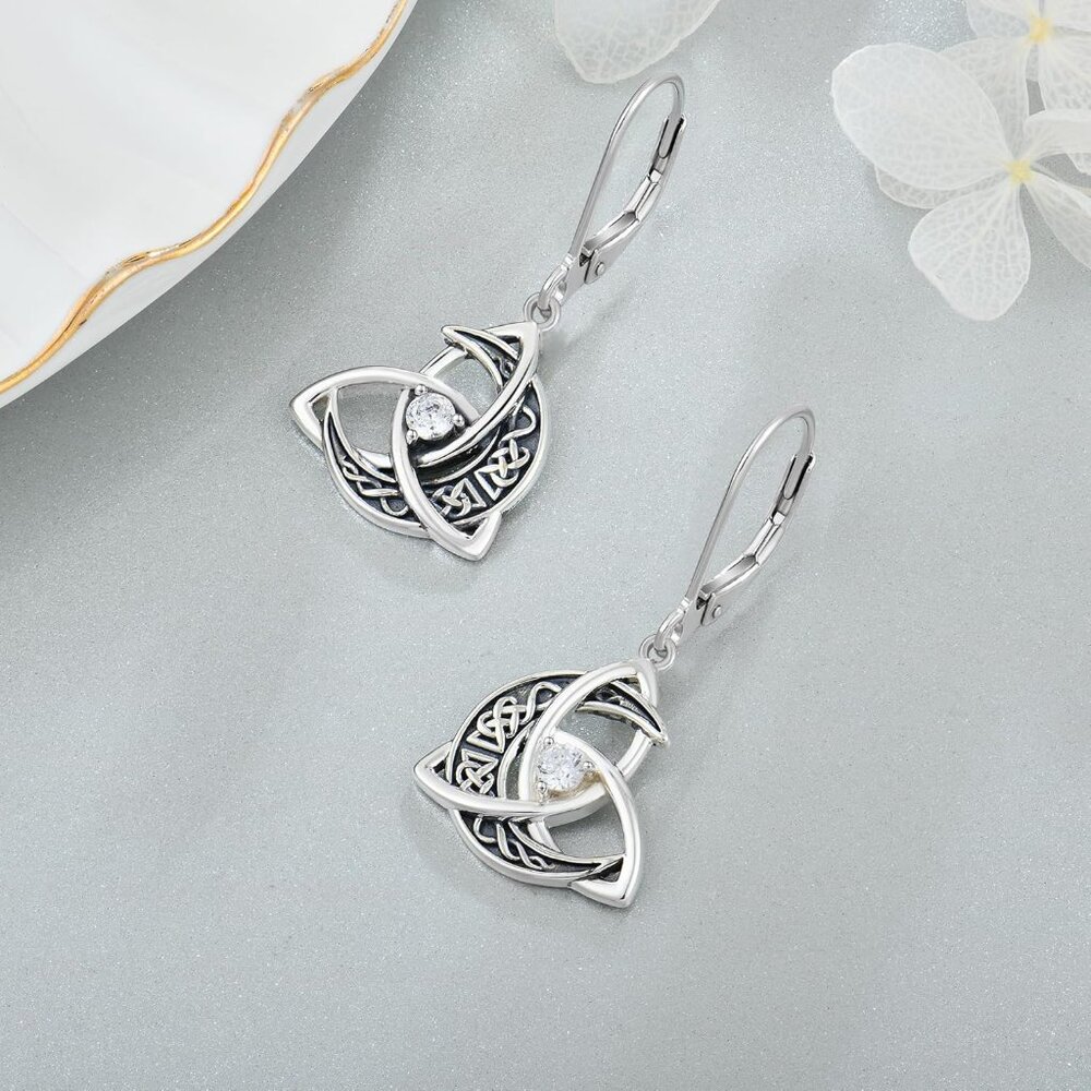 Trinity Celtic Moon Silver Dangle Earrings With C… - image 5